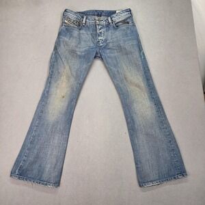 Diesel Zathan Jeans Mens Light Wash Blue Bootcut Faded Denim Button Fits 30x29